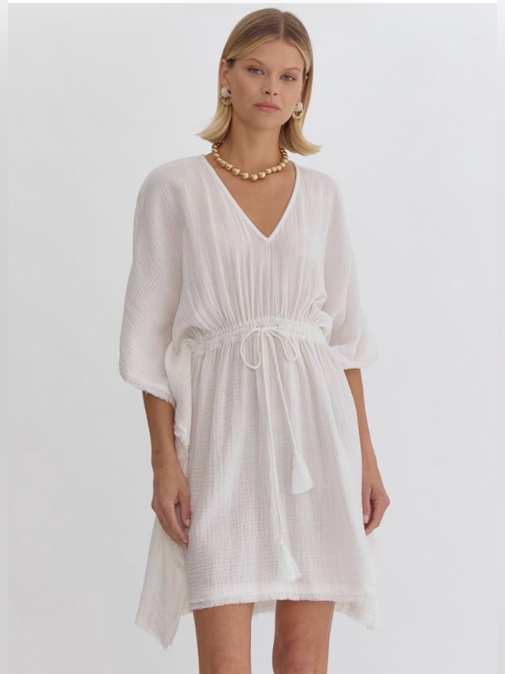 entro White V-Neck Gauze Swim Coverup
